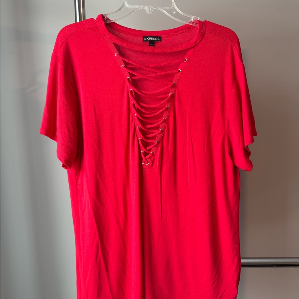 Express Women's Vibrant Red Lace-Up Tee